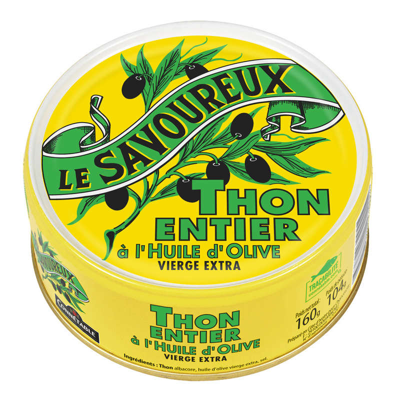 Le Savoureux Thon entier à l'Huile d'Olive Vierge Extra 104g Le Savoureux Thon entier à l'Huile d'Olive Vierge Extra 104g