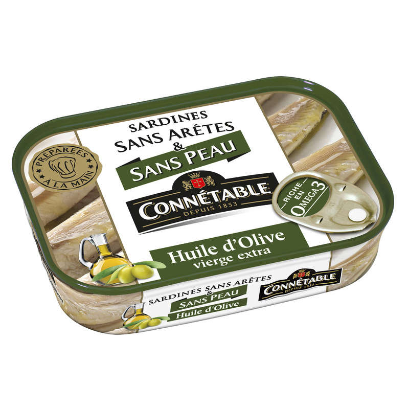 Sardines sans peau et sans arêtes à l'huile d'olive vierge extra 140g Sardines sans peau et sans arêtes à l'huile d'olive vierge extra 140g