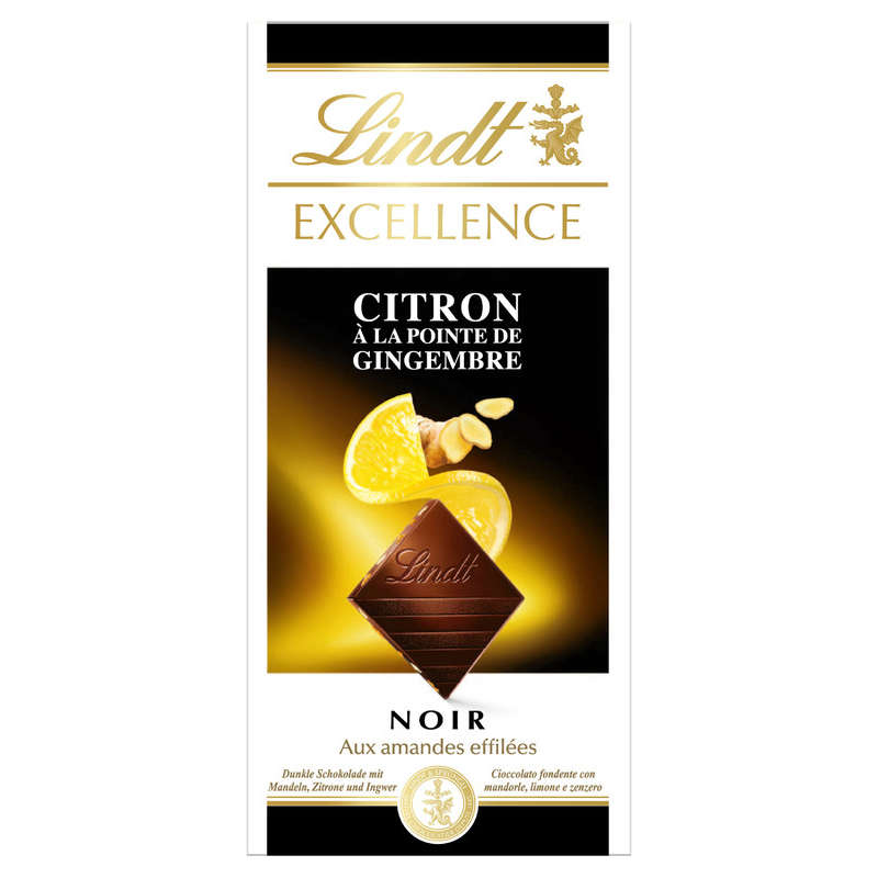 Lindt Chocolat Noir Aux Amandes Et Citron À La Pointe De Gingembre 100g Lindt Chocolat Noir Aux Amandes Et Citron À La Pointe De Gingembre 100g