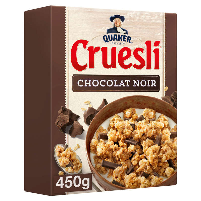 Quaker - Céréales chocolat noir Cruesli - La boite de 450g Quaker - Céréales chocolat noir Cruesli - La boite de 450g