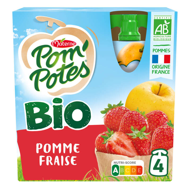 Pom'Potes Compote Fraise Pomme Bio Le Pack De 4x90g Pom'Potes Compote Fraise Pomme Bio Le Pack De 4x90g