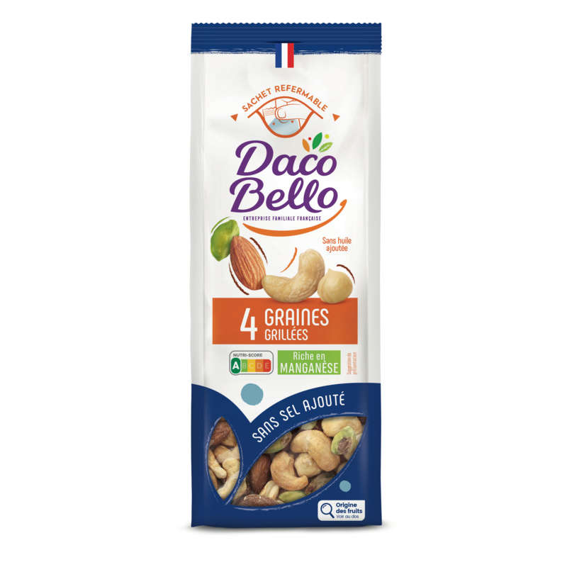 Daco Bello 4 graines grillées sans sel ajouté 175g Daco Bello 4 graines grillées sans sel ajouté 175g