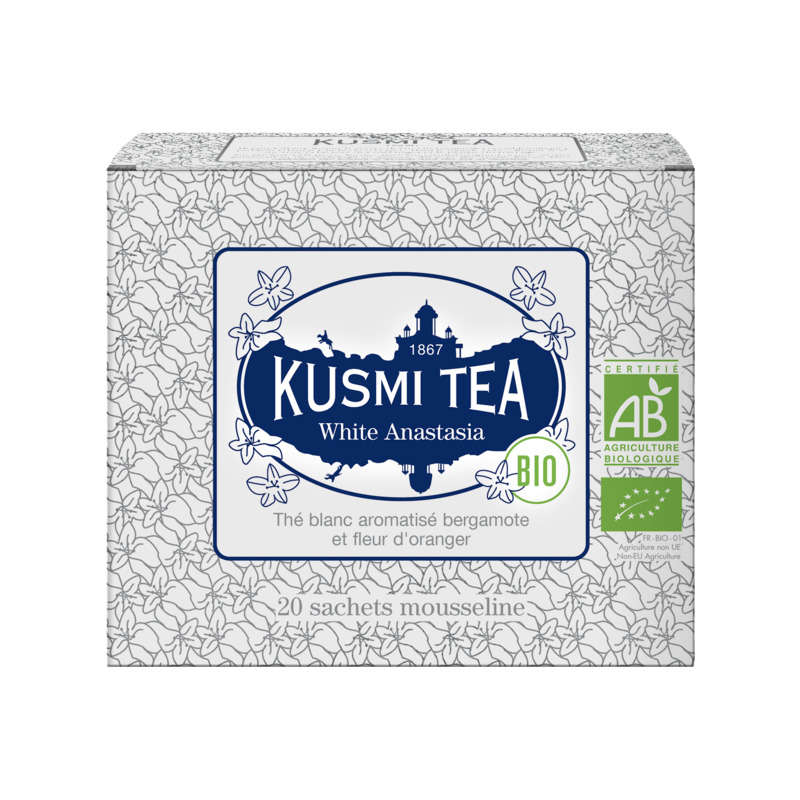 Kusmi Tea White Anastasia Thé Bergamote fleur d’oranger Bio x20 40g Kusmi Tea White Anastasia Thé Bergamote fleur d’oranger Bio x20 40g