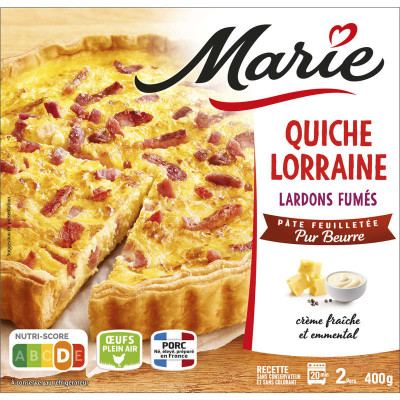 Marie Quiche Lorraine lardons fumés crème fraîche et emmental pur beurre marie 400g Marie Quiche lorraine lardons fumés crème fraîche et emmental pur beurre marie 400g