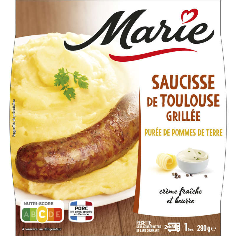 Marie Saucisse de Toulouse grillée et purée au beurre 290g Marie Saucisse de Toulouse grillée et purée au beurre 290g