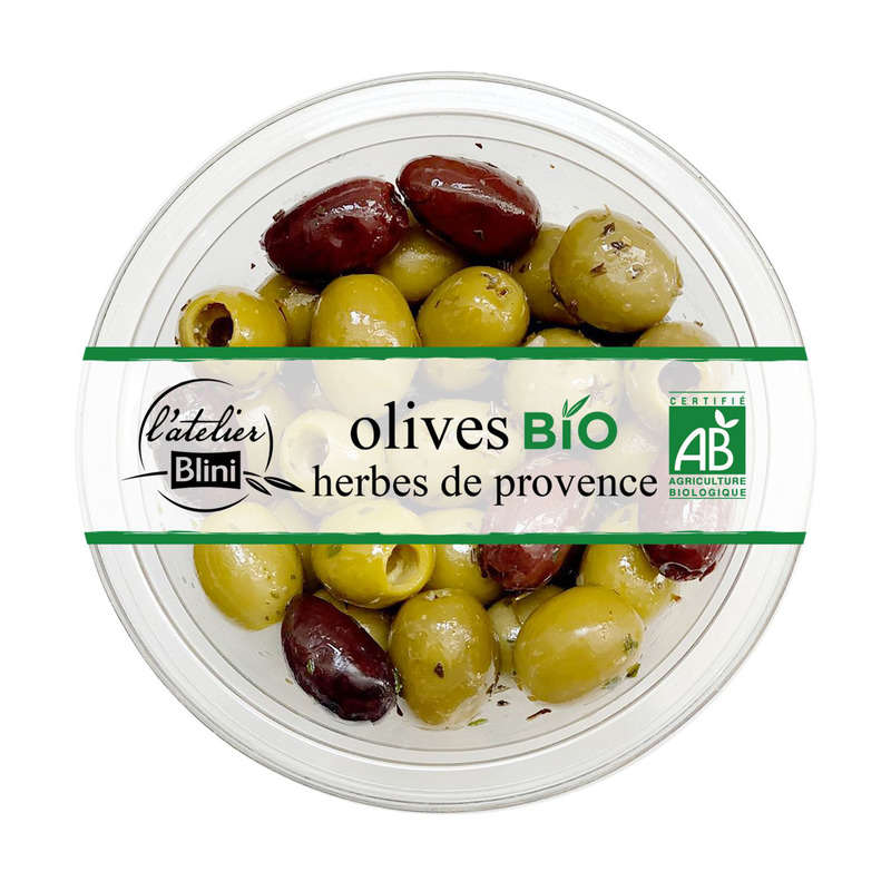 L'Atelier Blini Olives Vertes Et Noires Ail & Herbes De Provence Bio 150g L'Atelier Blini Olives Vertes Et Noires Ail & Herbes De Provence Bio 150G