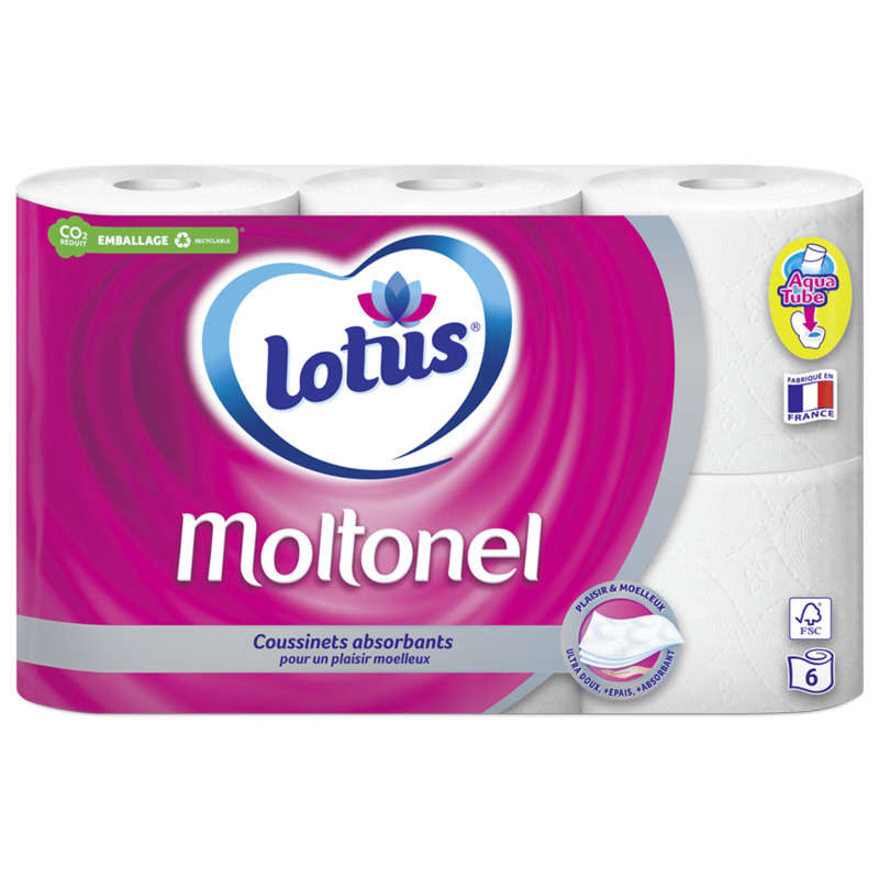 Lotus Papier Toilette Moltonel rouleaux (blanc ou rose) x6 Lotus Papier Toilette Moltonel rouleaux (blanc ou rose) x6