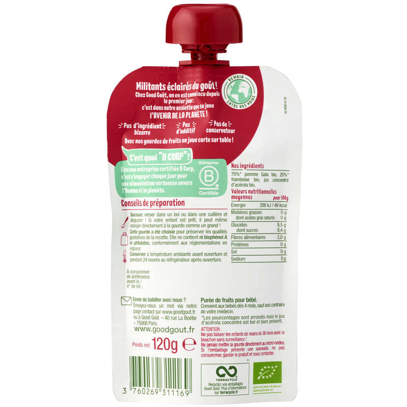 Good Goût Gourde Pomme Framboise Bio 120g