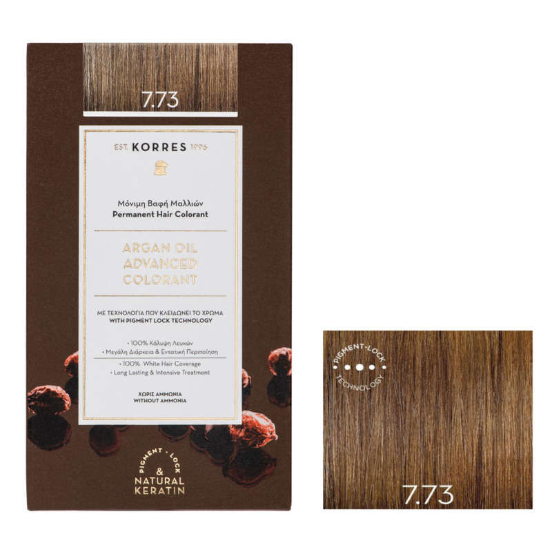 Korres Coloration Permanente Huile D'Argan, Moca Doré 7.73 Korres Coloration Permanente Huile D'Argan, Moca Doré 7.73