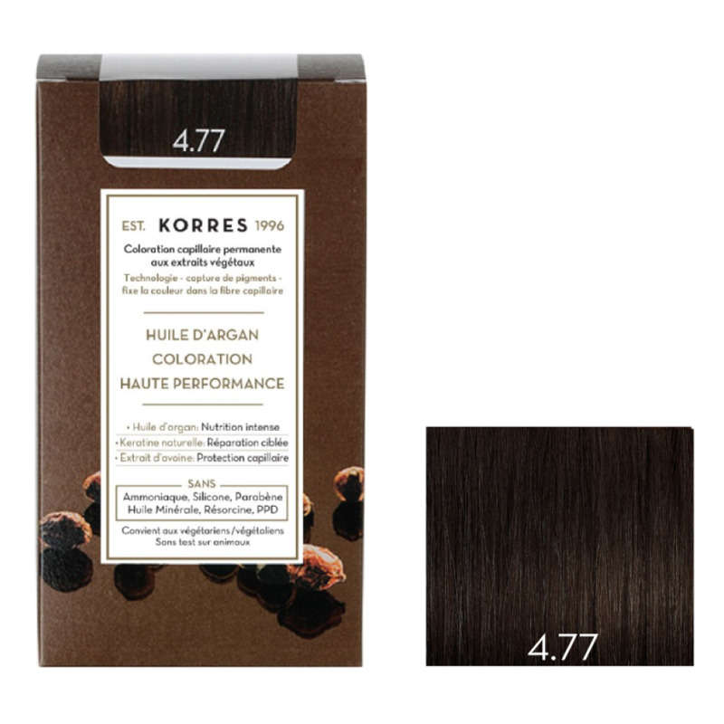 Korres Coloration Pour Cheveux Haute Performance à Huile d'Argan Châtain naturel 4.77 Korres Coloration Pour Cheveux Haute Performance à Huile d'Argan Châtain naturel 4.77