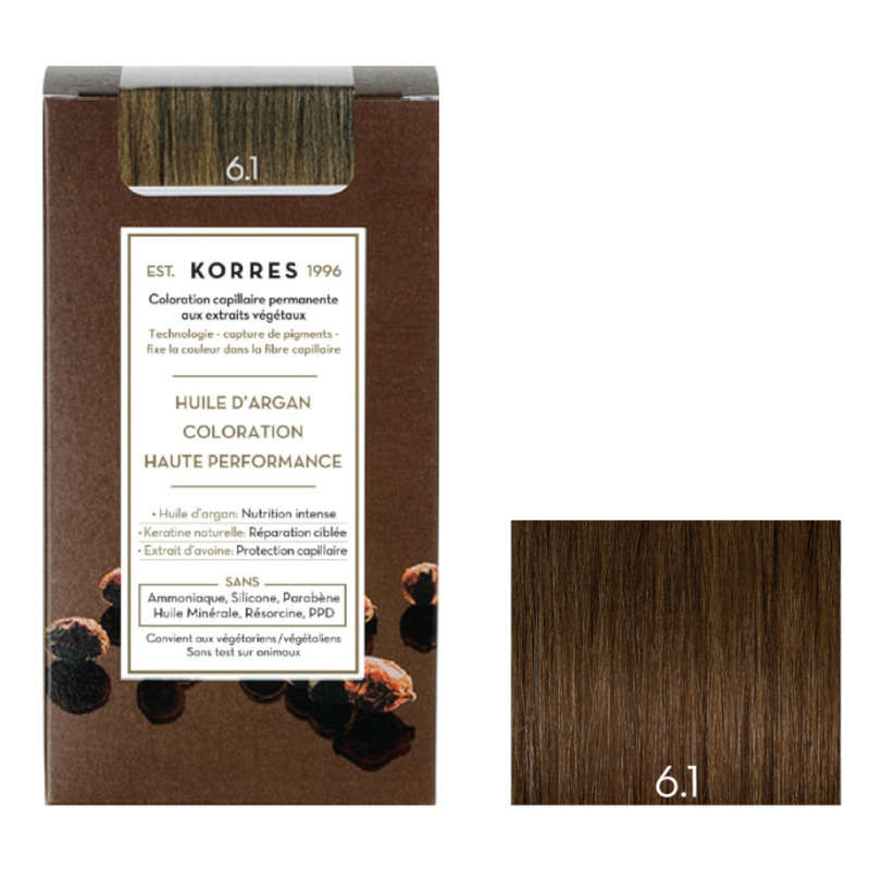 Korres Coloration Pour Cheveux Haute Performance à Huile d'Argan Blond Cendré 6.1 Korres Coloration Pour Cheveux Haute Performance à Huile d'Argan Blond Cendré 6.1