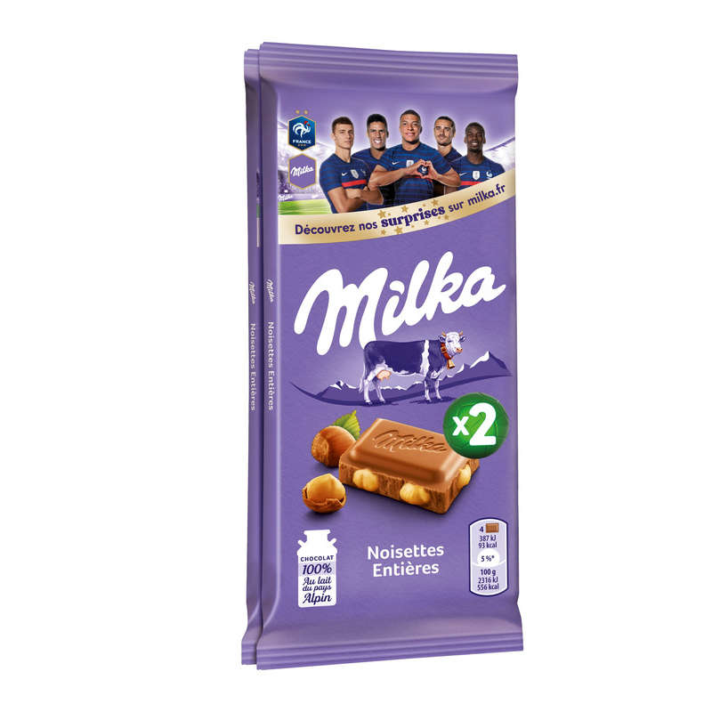 Milka Tablette Chocolat Au Lait Et Aux Noisettes Entières 2x100g