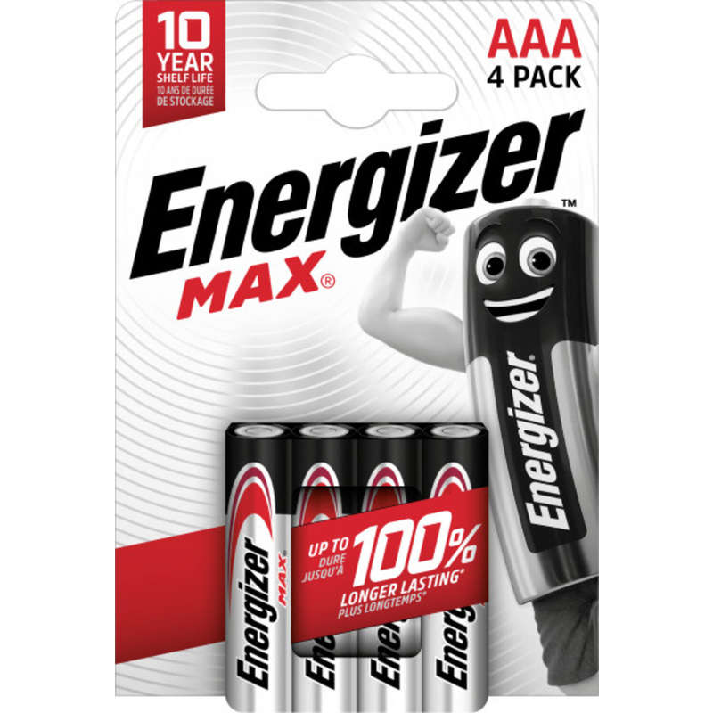 Energizer Pile alcaline max plus AAA/LR03, pack de 4 Energizer Pile alcaline max plus AAA/LR03, pack de 4