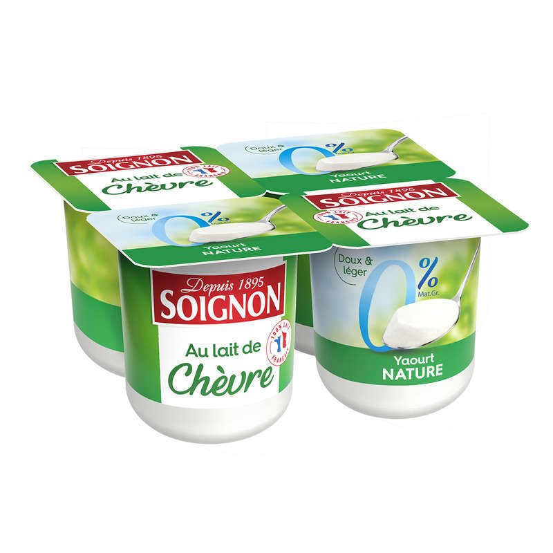 Soignon Yaourt au lait de chèvre nature 0% 4x125g Soignon Yaourt au lait de chèvre nature 0% 4x125g