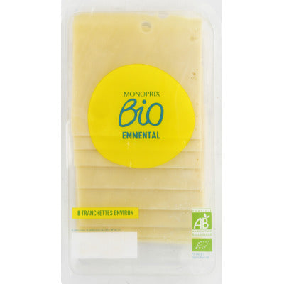 Monoprix bio emmental en tranche x8 tranches 160g Monoprix bio emmental en tranche x8 tranches 160g