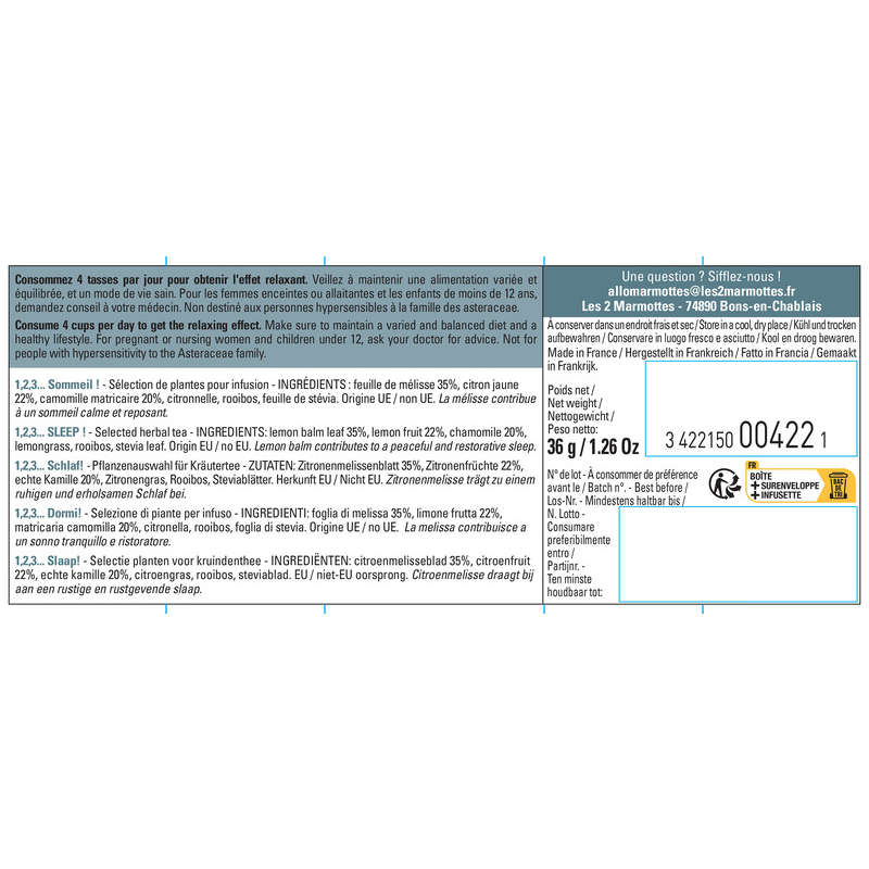 Les 2 Marmottes Infusion 1,2,3 Sommeil x30 36g