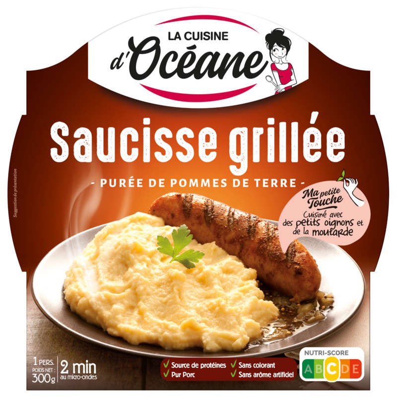 La Cuisine d'Océane Saucisse grillée et purée de pomme de terre 300g La Cuisine d'Océane Saucisse grillée et purée de pomme de terre 300g