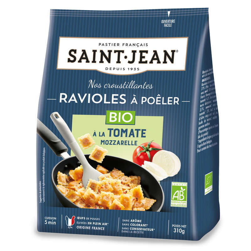 Saint Jean Ravioles à Poêler Tomate Mozzarella Bio 310g Saint Jean Ravioles à Poêler Tomate Mozzarella Bio 310g