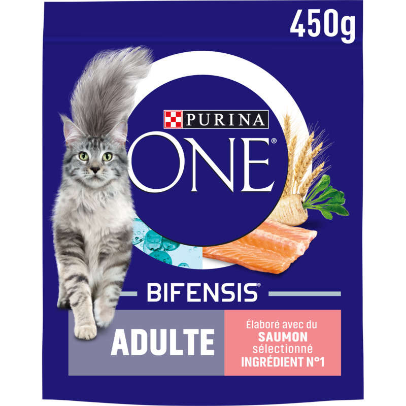 Purina One Croquettes Chat Adulte au saumon et céréales 450g Purina One Croquettes Chat Adulte au saumon et céréales 450g