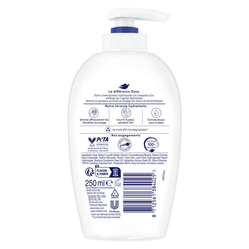 Dove Crème Lavante Pompe Soin des Mains Original 250ml