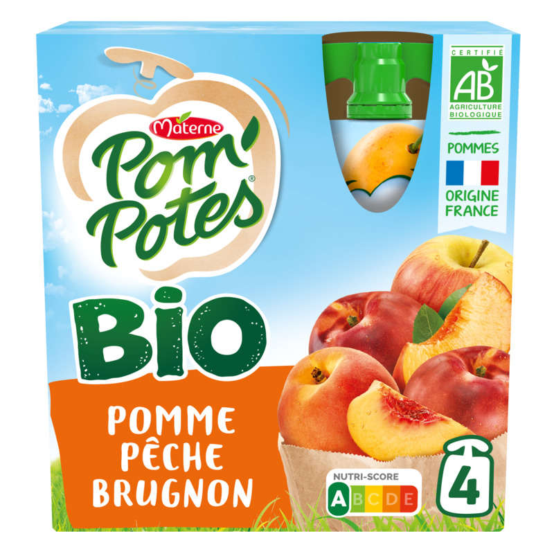 Pom'potes Compote Pêche Pomme Brugnon Bio 4x90g Pom'potes Compote Pêche Pomme Brugnon Bio 4x90g
