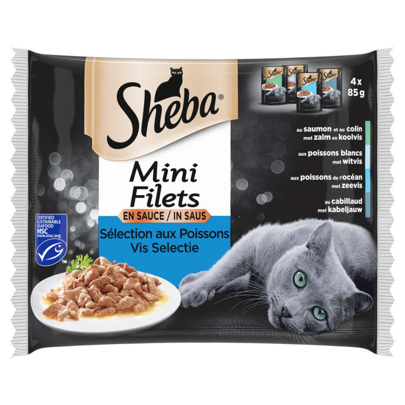 Sheba Mini Filets En Sauce Aux Poissons Pour Chat 4x85g Sheba Mini Filets En Sauce Aux Poissons Pour Chat 4x85g