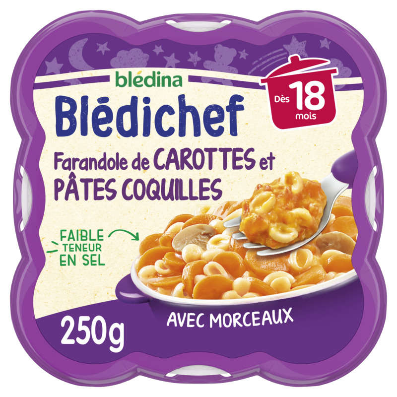 Blédina Farandole de Carottes et Pâtes Coquilles, dès 18 Mois, 250g Blédina Farandole de Carottes et Pâtes Coquilles, dès 18 Mois, 250g
