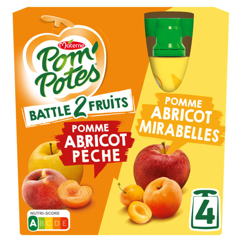 Pom'Potes Compote Pomme Abricot Pêche & Pomme Abricot Mirabelle 4x90g Pom'Potes Compote Pomme Abricot Pêche & Pomme Abricot Mirabelle 4x90g