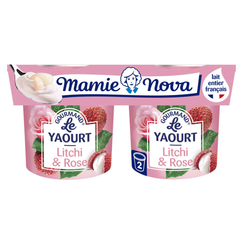 Mamie Nova Yaourt Brassé Sucré Aux Litchi Rose 2x150g Mamie Nova Yaourt Brassé Sucré Aux Litchi Rose 2x150g