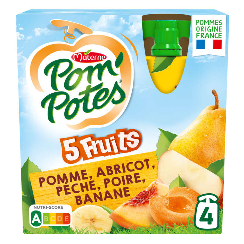 Pom'potes aux cinq fruits jaunes le pack de 4x90g Pom'potes aux cinq fruits jaunes le pack de 4x90g