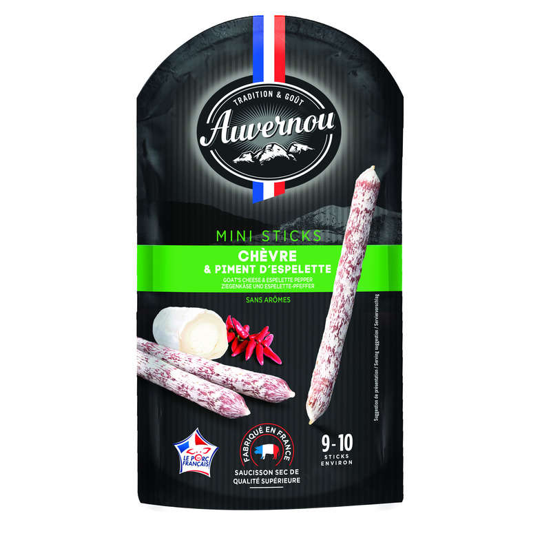 Auvernou Mini Sticks Chèvre & Piment d'Espelette x10, 100g Auvernou Mini Sticks Chèvre & Piment d'Espelette x10, 100g