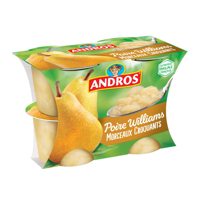Andros Compote Poire morceaux croquants 4x100g Andros Compote Poire morceaux croquants 4x100g