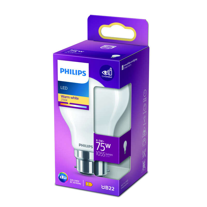 Philips Lampe Led Standard 8.5W (75W) B22 Dépolie Philips Lampe Led Standard 8.5W (75W) B22 Dépolie