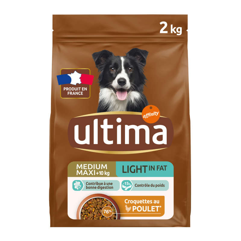 Ultima croquettes au poulet chien medium maxi light 2kg Ultima croquettes au poulet chien medium maxi light 2kg