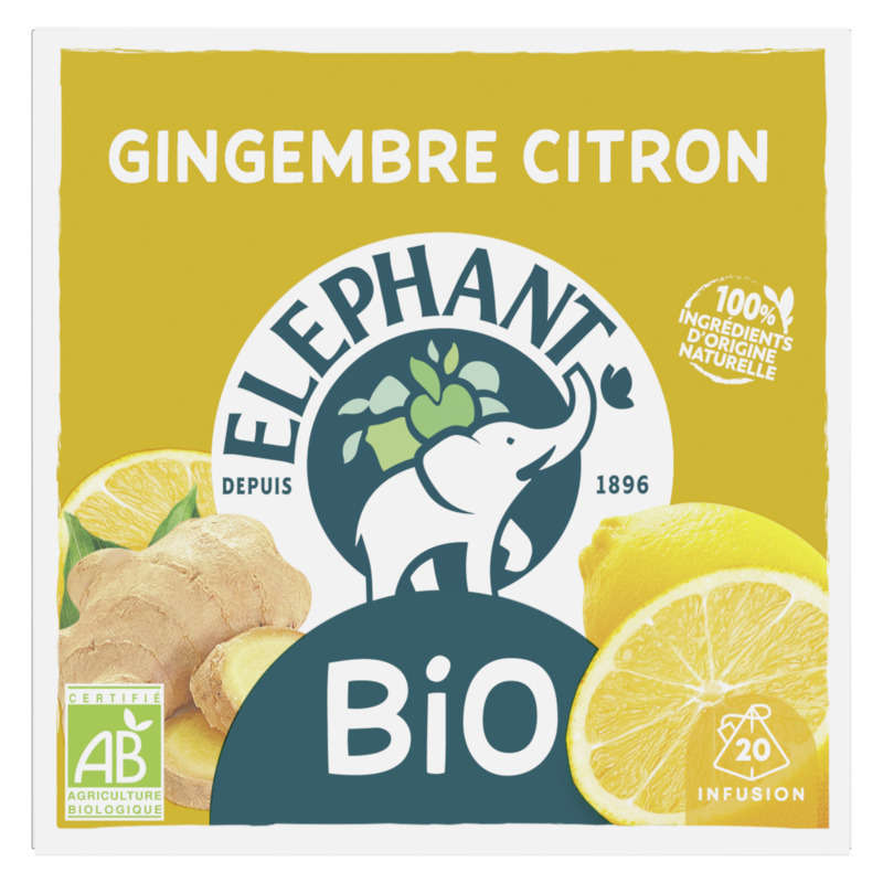 Elephant Mon Infusion Gingembre Citron 20 Sachets Bio 34g Elephant Mon Infusion Gingembre Citron 20 Sachets Bio 34g
