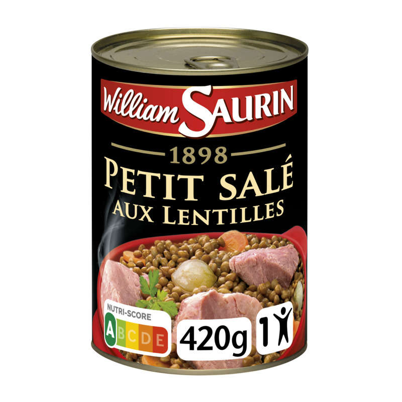 William Saurin 1898 Petit salé aux lentilles, mitonné doucement 420g William Saurin 1898 Petit salé aux lentilles, mitonné doucement 420g