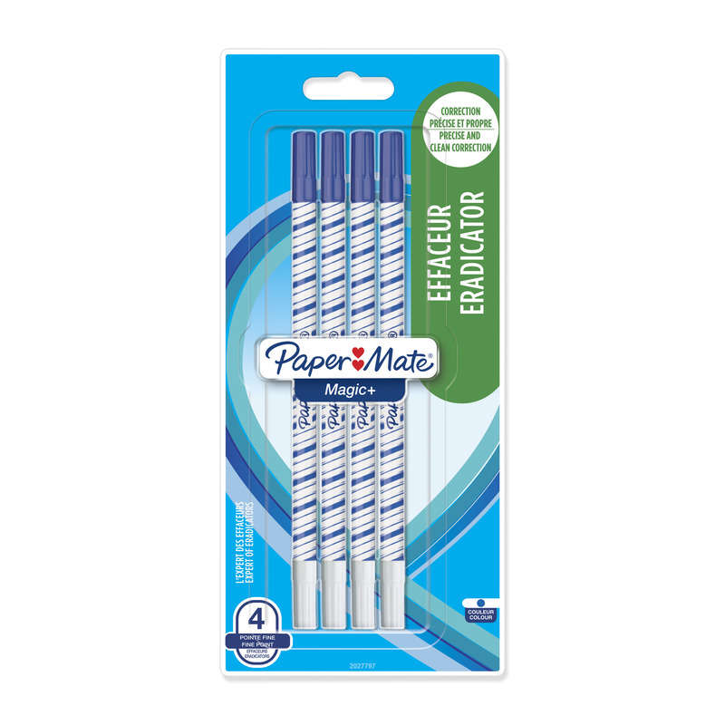 Reynolds 4 Effaçeurs Magic+, Pointe Fine Bleue Paper Mate Reynolds 4 Effaçeurs Magic+, Pointe Fine Bleue Paper Mate
