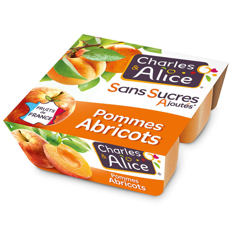 Charles & Alice Compote pommes abricots Bergeron sans sucres ajoutés 4x100g Charles & Alice Compote pommes abricots Bergeron 4x100g