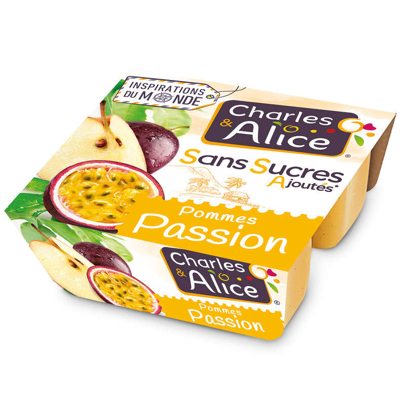 Charles & Alice dessert Pomme/Passion sans sucres ajoutés 4x97g Charles & Alice dessert Pomme/Passion 4x97g