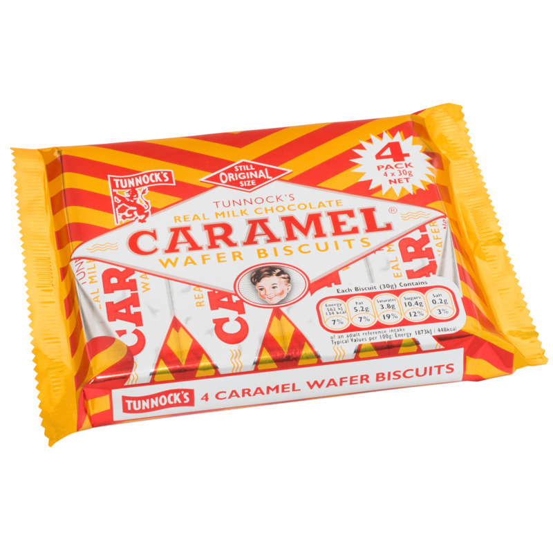 Tunnock's gaufrettes fourrées au caramel enrobées de chocolat lait 4x 30g Tunnock's gaufrettes fourrées au caramel enrobées de chocolat lait 4x 30g