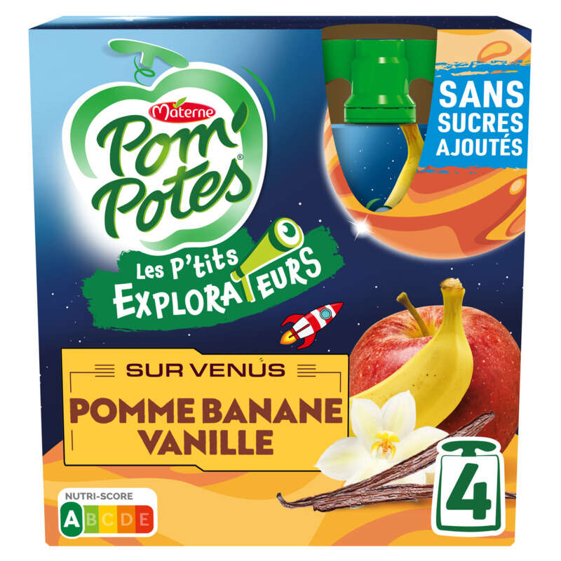 Pom'Potes les p'tits explorateurs sur venus pomme banane vanille 4x90g Pom'Potes les p'tits explorateurs sur venus pomme banane vanille 4x90g