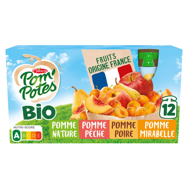 Pom'potes Compote gourdes Bio multivariétés 12x90g Pom'potes compotes gourdes bio multivariétés 12x90g