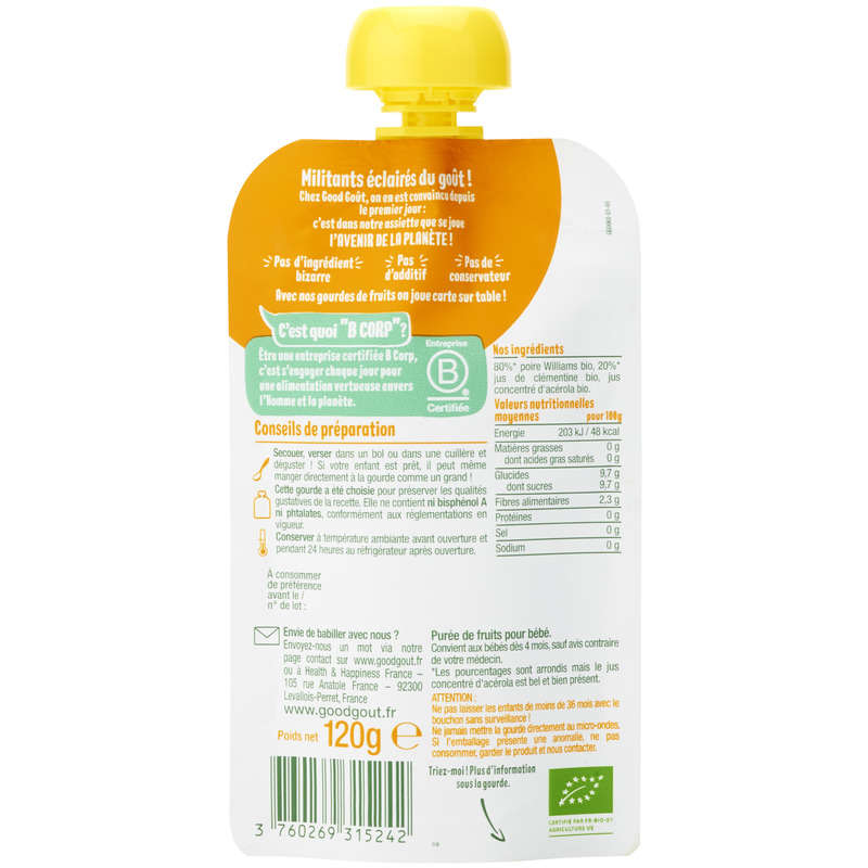Good Goût Kidz Poire williams clémentine Bio 120g