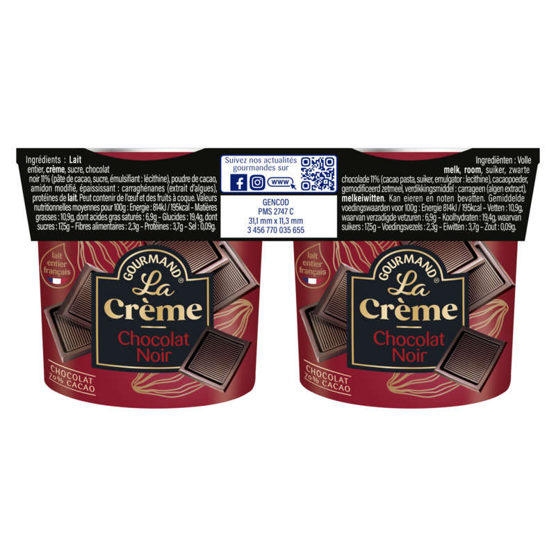 Mamie Nova Crème Dessert Au Chocolat Noir 2x150g