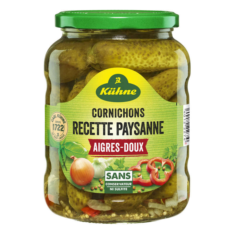 Kühne Cornichons En Bocal Recette Paysanne Aigres-Doux 360g Kühne Cornichons En Bocal Recette Paysanne Aigres-Doux 360g