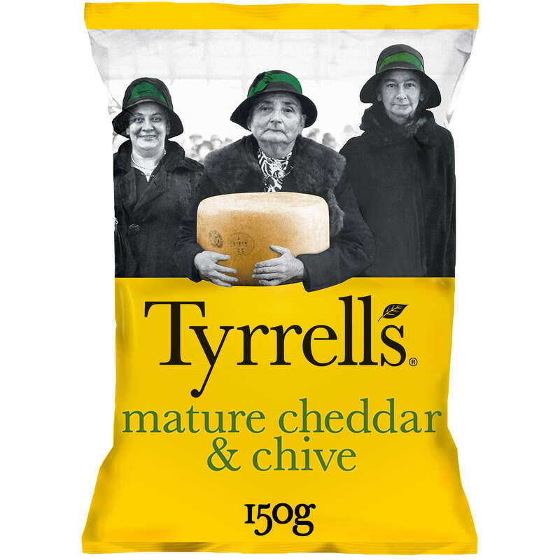 Tyrrell's Chips de Pomme de Terre au Cheddar et à la ciboulette 150g Tyrrell's Chips de Pomme de Terre au Cheddar et à la ciboulette 150g