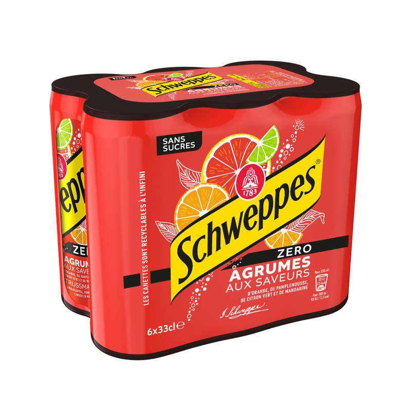 Schweppes Zéro Agrumes Boisson Gazeuse Pack de 6x33cl