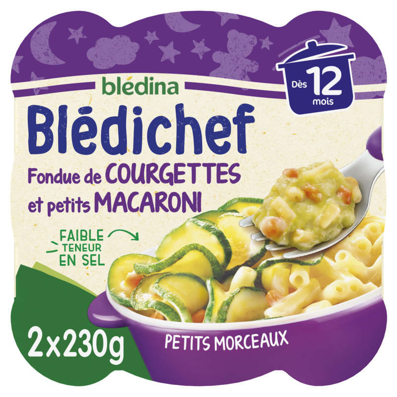 Blédina blédichef fondue de courgette et petits macaroni 2x230g Blédina blédichef fondue de courgette et petits macaroni 2x230g