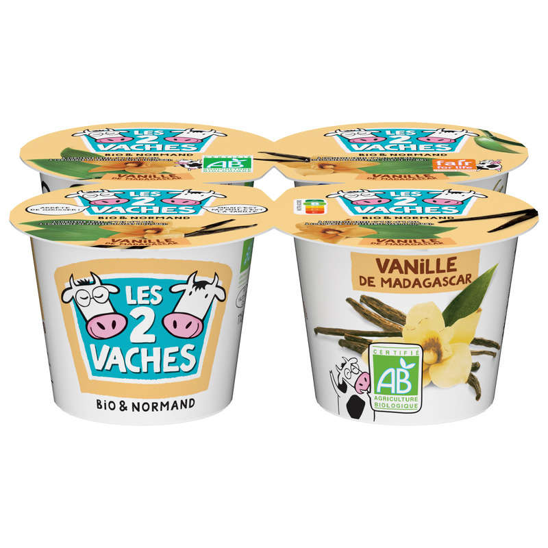 Les 2 Vaches Yaourt Vanille Madagascar Bio 4x115g Les 2 Vaches Yaourt Vanille Madagascar Bio 4x115g
