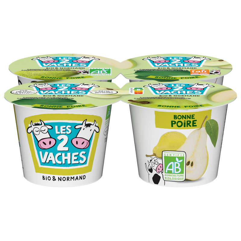 Les 2 Vaches Yaourt aux fruits poire brassé Bio 4x115g Les 2 Vaches Yaourt aux fruits poire brassé Bio 4x115g